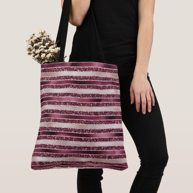 Tote Bag Burgundy Rouge Rose Rose Gold Parties scintillant  (De près)