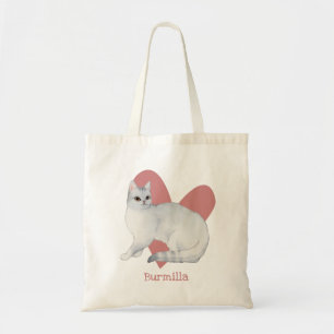 Tote Bag Burmilla Chat Aquarelle Kitty Coeur rose