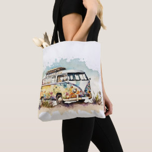 Tote Bag Bus Hippie Floral Retro