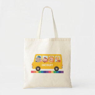 Tote Bag Bus Jaune Et Animaux Mignons Enfant Personnalisé