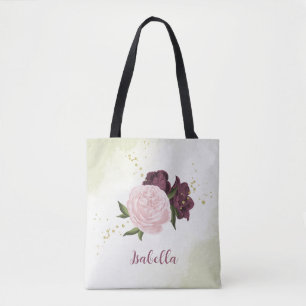 Tote Bag cabernet vert rose fleuri
