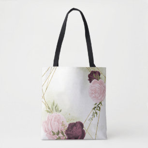 Tote Bag cabernet vert rose fleuri