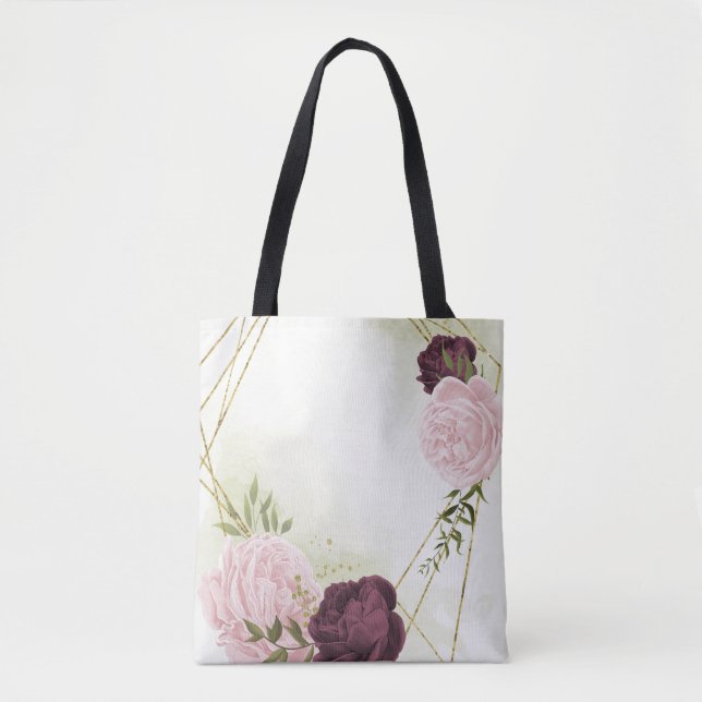 Tote Bag cabernet vert rose fleuri (Devant)
