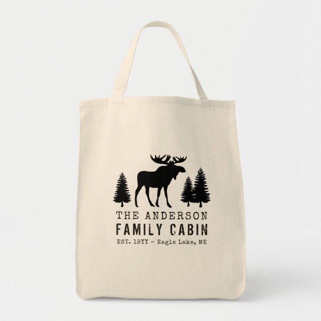 Tote Bag Cabine de famille Silhouette de pin d'orignal rust (Devant)