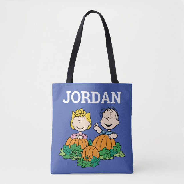 Tote Bag cacahuètes | Sally & Linus dans le champ Citrouill (Devant)