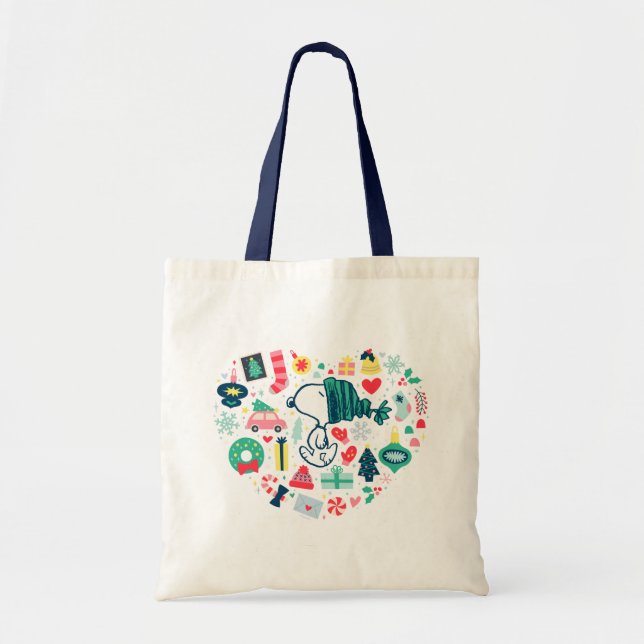 Tote Bag cacahuètes | Snoopy Holiday Happiness Heart (Devant)