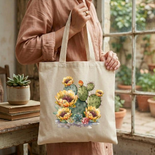 Tote Bag Cactus à fleurs jaunes