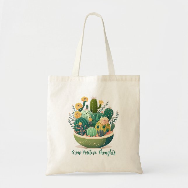 Tote Bag Cactus à instruction mignonne et pot succulent (Devant)