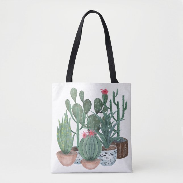 Tote Bag Cactus aquarelle. (Devant)