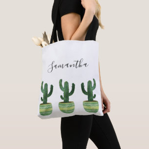Tote Bag Cactus Aquarelle Nom Fourre-tout