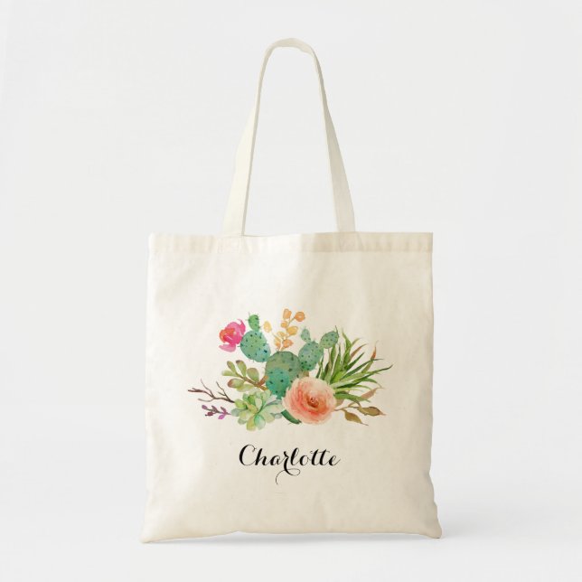 Tote Bag Cactus, Mariage de nom personnalisé|Braidsmaid per (Devant)