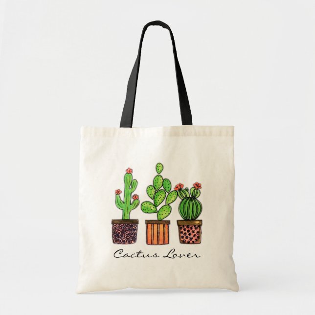 Tote Bag Cactus mignon d'aquarelle dans des pots (Devant)