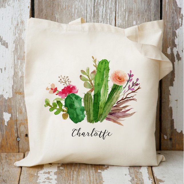 Tote Bag Cactus, Nom Personnalisé, Personnalisé (Créateur téléchargé)