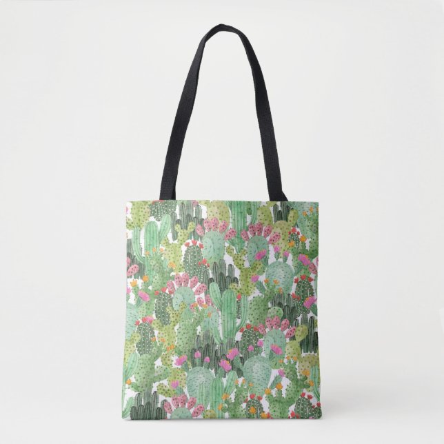 Tote Bag Cactus peint à la main : Vert désert (Devant)