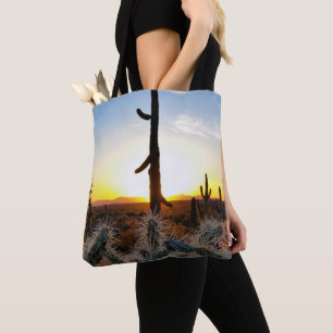 Tote Bag Cactus Saguaro Géant Au Coucher Du Soleil Dans Le
