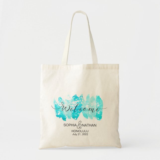 Tote Bag Cadeau bleu de destination de mariage d'accueil (Devant)