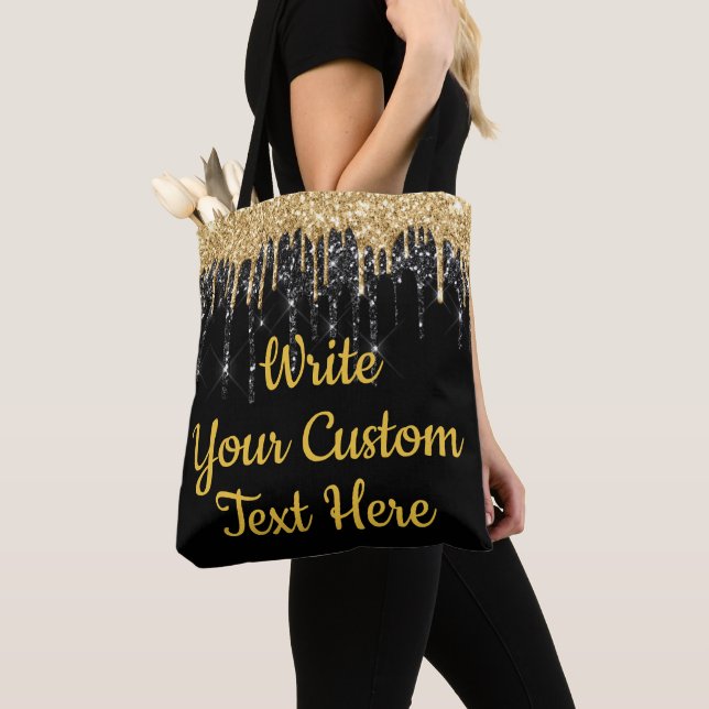Tote Bag Cadeau d'anniversaire personnalisé noir et doré à  (De près)