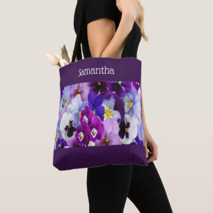 Tote Bag Cadeau de demoiselle d'honneur floral violet bleu 