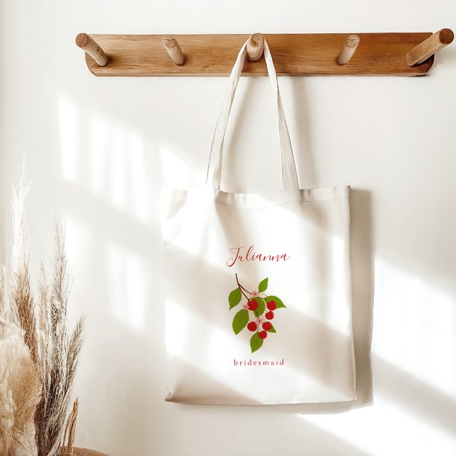 Tote Bag Cadeau de Demoiselle d'Honneur Personnalisé Cerise (Créateur téléchargé)