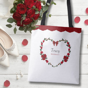 Tote Bag Cadeau de demoiselle d'honneur Rose Rouge Florale
