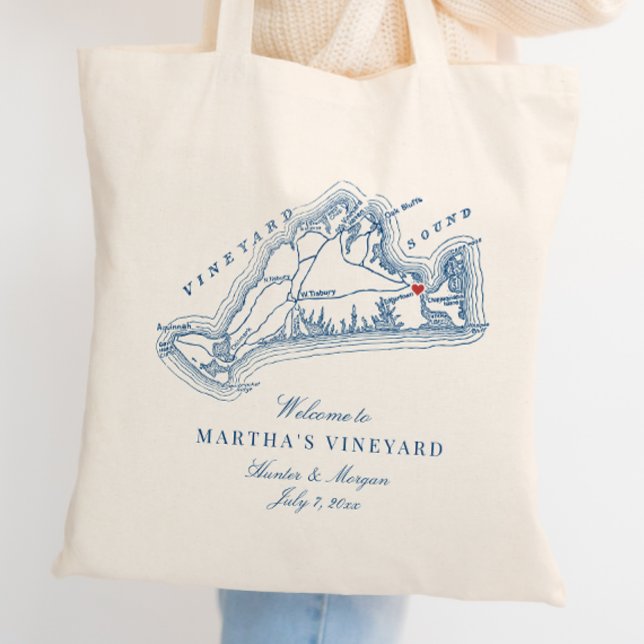 Tote Bag Cadeau de mariage Edgartown MA Bleu marine de bien (Edgartown MA Martha's Vineyard Map Tote Bag Wedding Favor in elegant Navy Blue, Coastal Map Designs)
