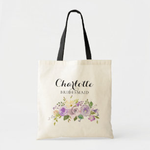 Tote Bag Cadeau de mariage mauve floral de demoiselle