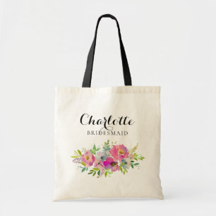 Tote Bag Cadeau de mariage rose floral de demoiselle