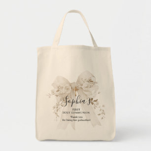 Tote Bag Cadeau de marraine Première Communion Nœud Blanc R