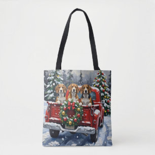 Tote Bag Cadeau de Noël Camion Rouge Beagle Fêtes