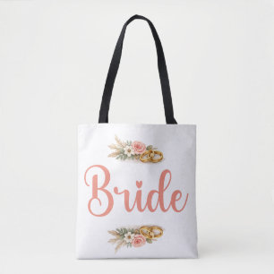 Tote Bag Cadeau Élégant Rose Floral Boho Mariée Fiancé