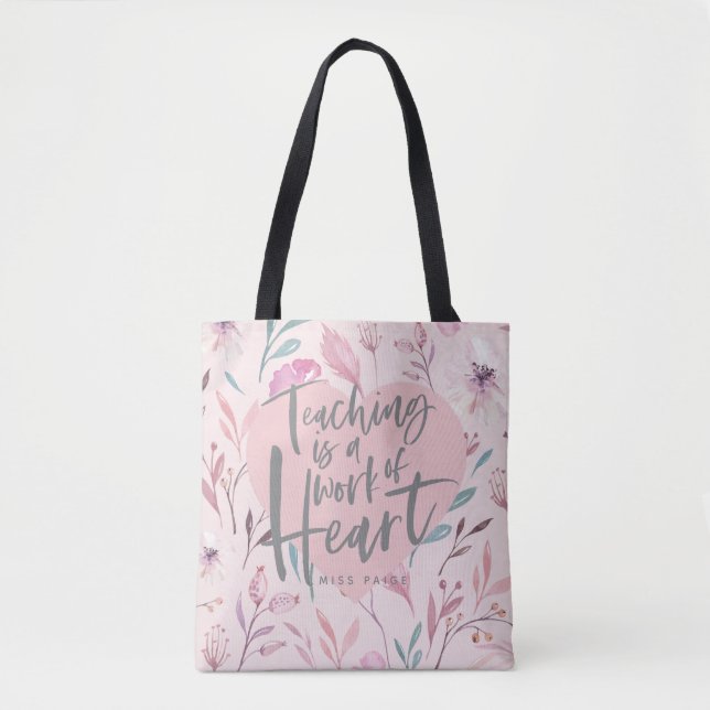 Tote Bag Cadeau enseignant aquarelle coeur (Devant)