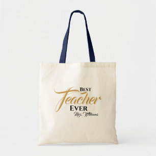 Tote Bag Cadeau Moderne Pour Enseignant Gold Nom Script