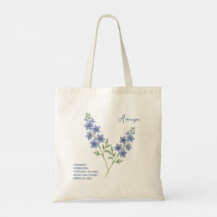 Tote Bag Cadeau Personnalisé avec Nom et Fleur du Mois de J