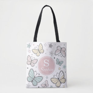 Tote Bag Cadeau personnalisé papillon monogramme pour fille