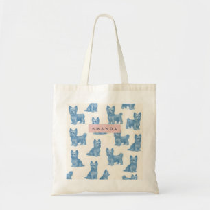 Tote Bag Cadeau Personnalisé Yorkshire Terrier Bleu Nom Mig