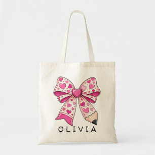 Tote Bag Cadeau pour l'enseignant avec ruban au crayon rose