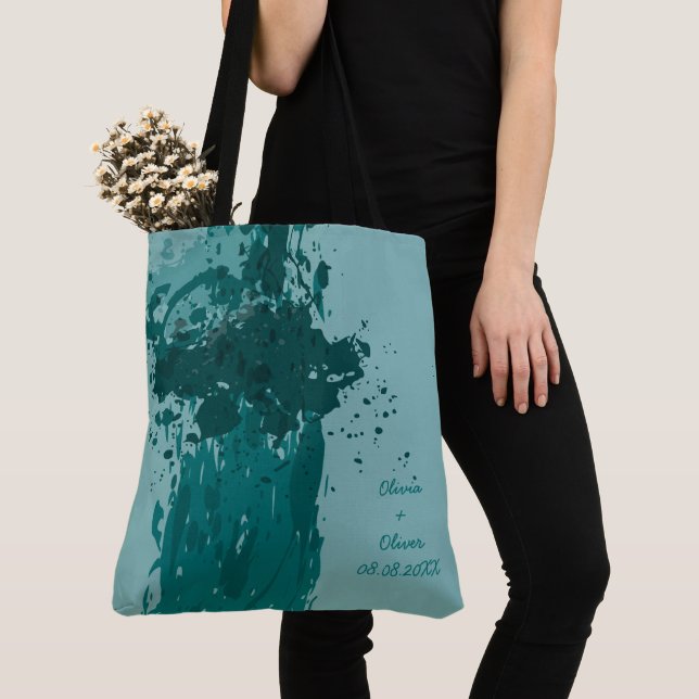 Tote Bag Cadeau turquoise Green Paint Splatter Party (De près)