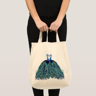 Tote Bag Cadeaux de mariage Paons s'embrassant Vintage