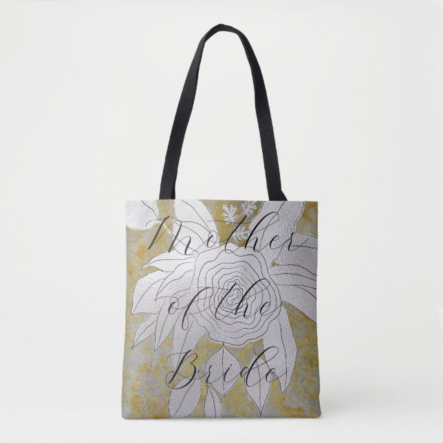 Tote Bag Cadeaux nuptiaux Floral Fourre-tout Elegant Argent (Devant)