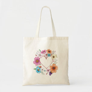 Tote Bag Cadre Coeur Floral Fleurs Romantiques Tirées À La