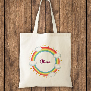 Tote Bag Cadre de nom arc-en-ciel pour filles