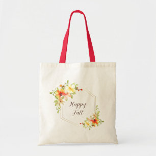 Tote Bag Cadre floral d'automne avec texte personnalisable