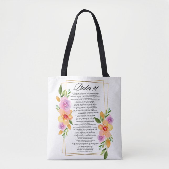 Tote Bag Cadre géométrique floral Psalm 91 (Devant)