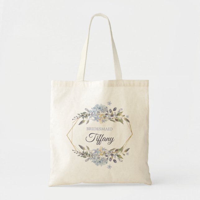 Tote Bag Cadre géométrique Or Dusty Blue Florals Bridesmaid (Devant)