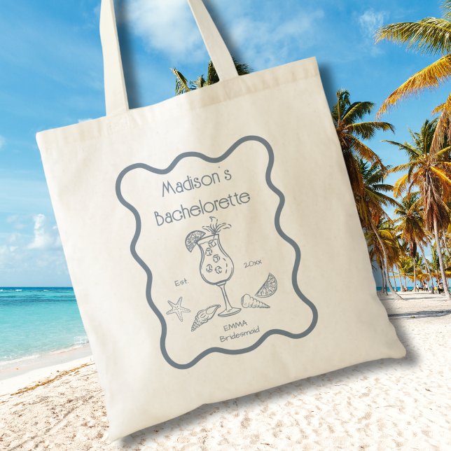 Tote Bag Cadre ondulé côtier dessiné à la main rétro pour e (Créateur téléchargé)