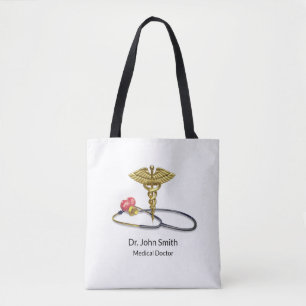 Tote Bag Caducée d'or & Stéthoscope médical avec Cœur