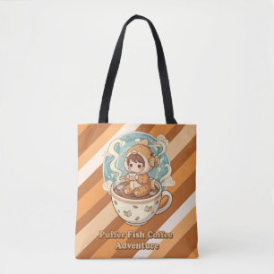 Tote Bag Café et lecture d'art mignon poisson-globe