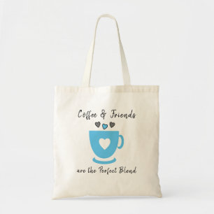 Tote Bag Café parfait et amis aiment les coeurs gris bleu