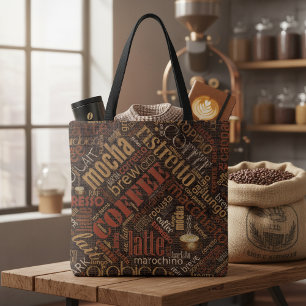 Tote Bag Café sur nuage de mots en toile de jute Marron ID2