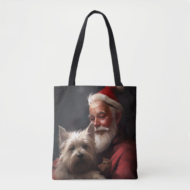Tote Bag Cairn Terrier Avec Noël Festif Du Père Noël (Devant)